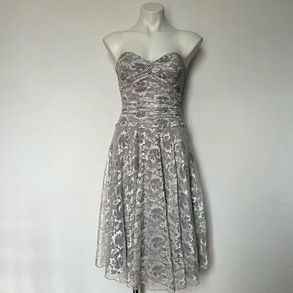 Speechless Silver Lace over lay Y2K strapless dress - Picture 1 of 11